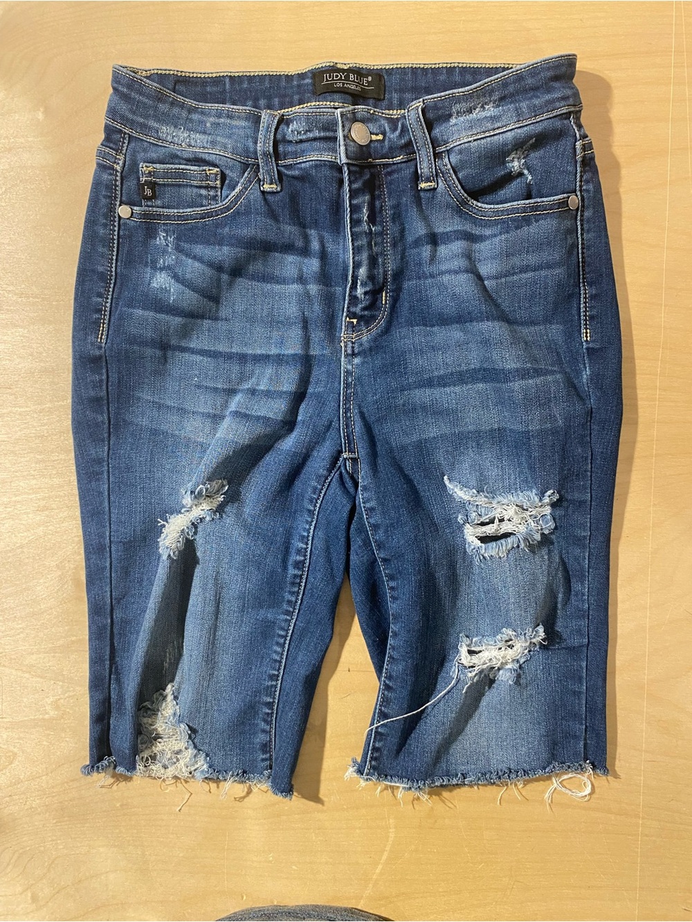 Judy Blue Women's Distressed Dark Blue Denim Bermuda Shorts Medium (W)